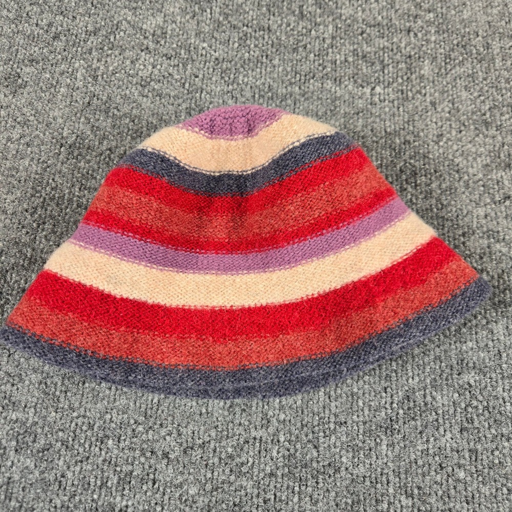 Vintage Boiled Wool Bucket Hat Multicolor‎ striped Cloche Winter one size